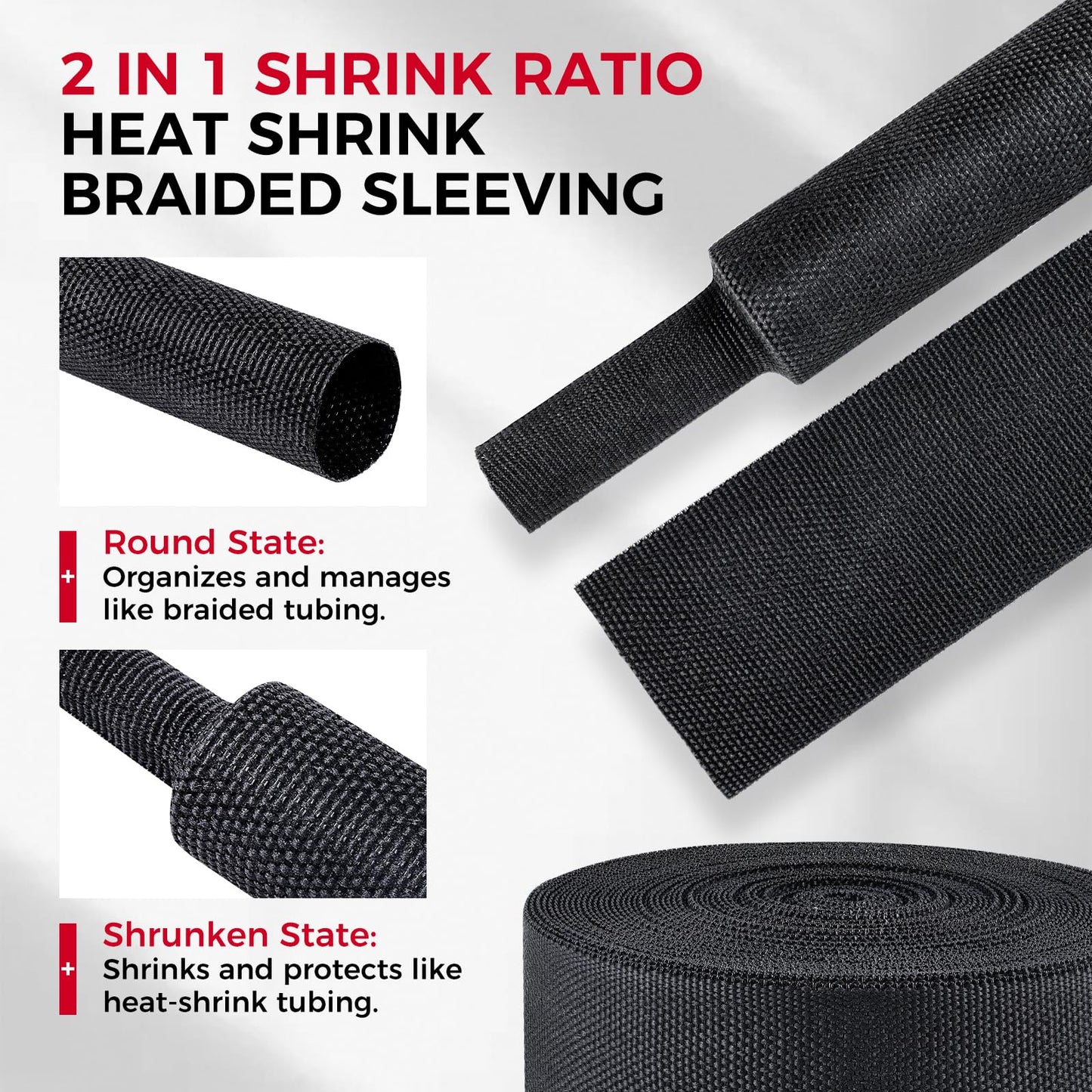 Sonoreboom 2 in 1 Heat Shrink Braided Sleeving Fabric Tubing-Ideal fit Irregular Shape Hose/Cable/Wire (1/2"(12mm), 40FT)