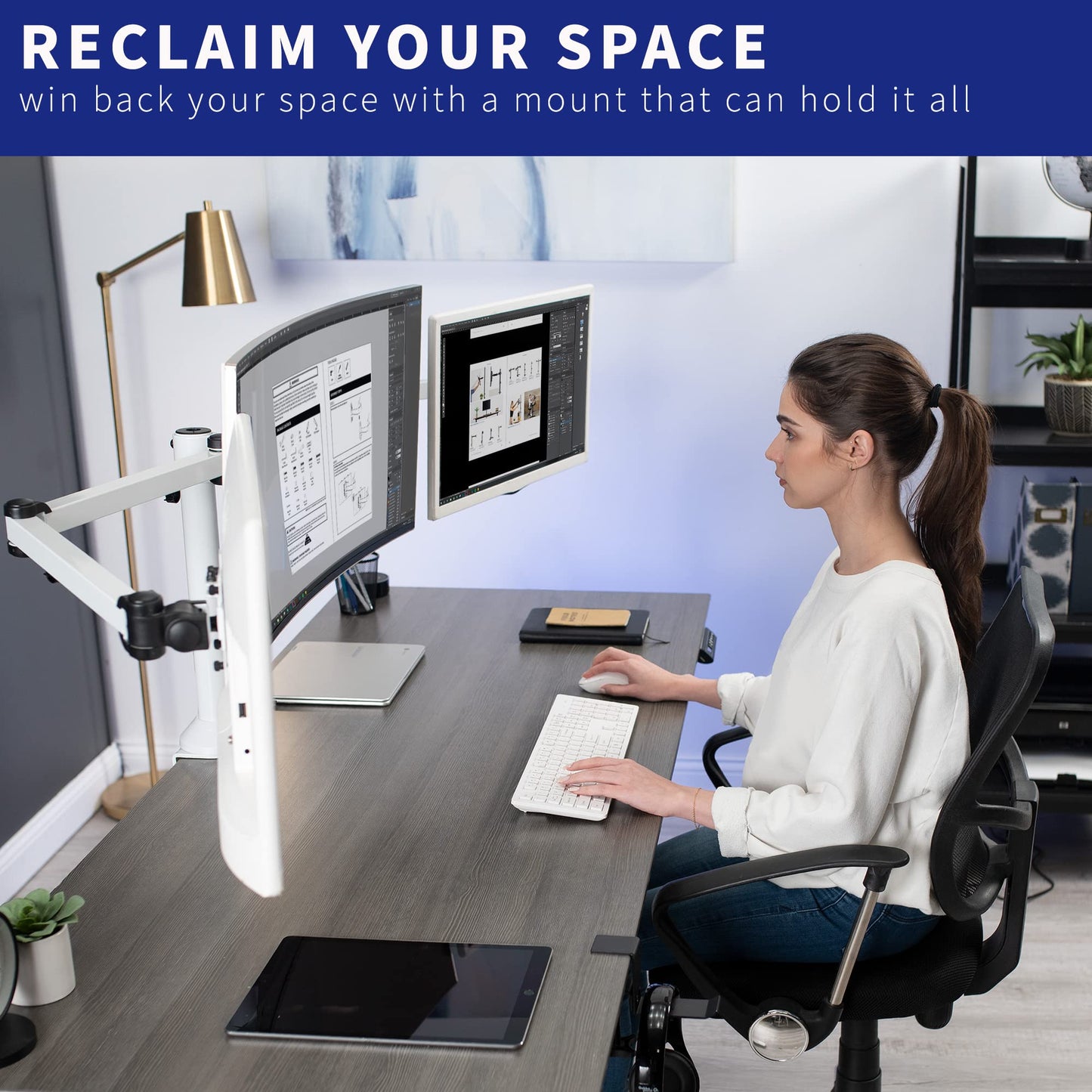 VIVO Triple Monitor 23 to 32 inch LED LCD Clamp-on Desk Mount, Heavy Duty Articulating VESA Computer Stand, Holds 3 Screens, Fully Adjustable for Home