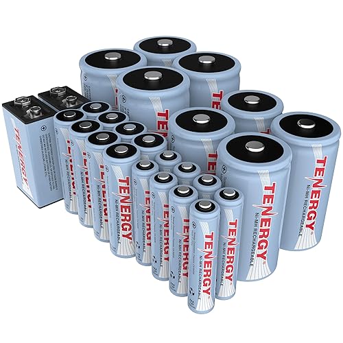 Tenergy High Capacity NiMH Rechargeable 26 Pack Cell Battery Package, 8AA, 8AAA, 4C, 4D, 2 9V Rechargeable Batteries for Remote Controllers, Clocks…