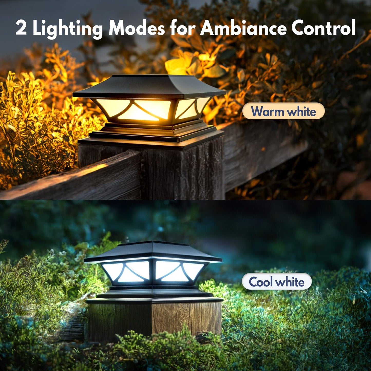 PASAMIC 2 Pack Solar Post Cap Lights, Waterproof Outdoor Lights for 4x4 5x5 6x6 Wood Posts, Fence Post Solar Lights with 2 Color Modes for Garden