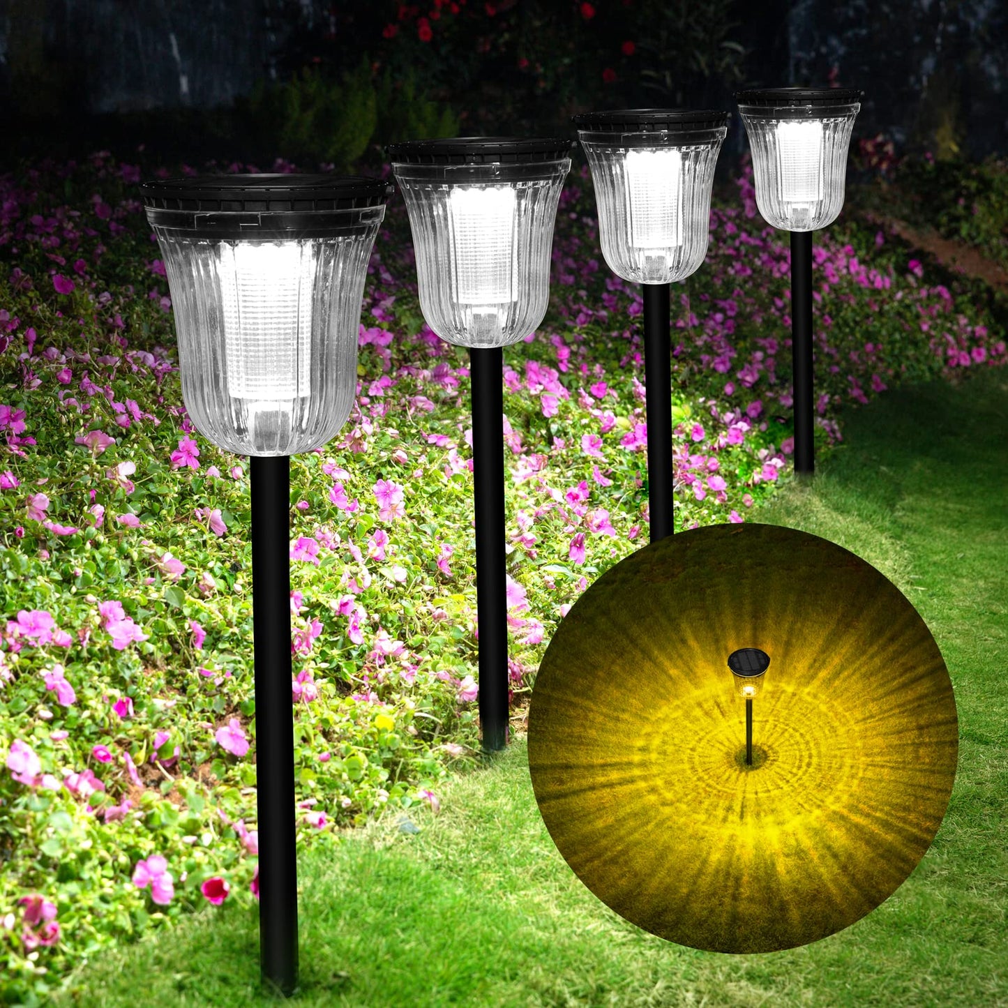 WTGEGF Solar Pathway Lights Outdoor Waterproof, 4 Pack 200 Lumens Super Bright Solar Garden Lights with 2 Lighting Modes, Auto On/Off Outdoor Solar