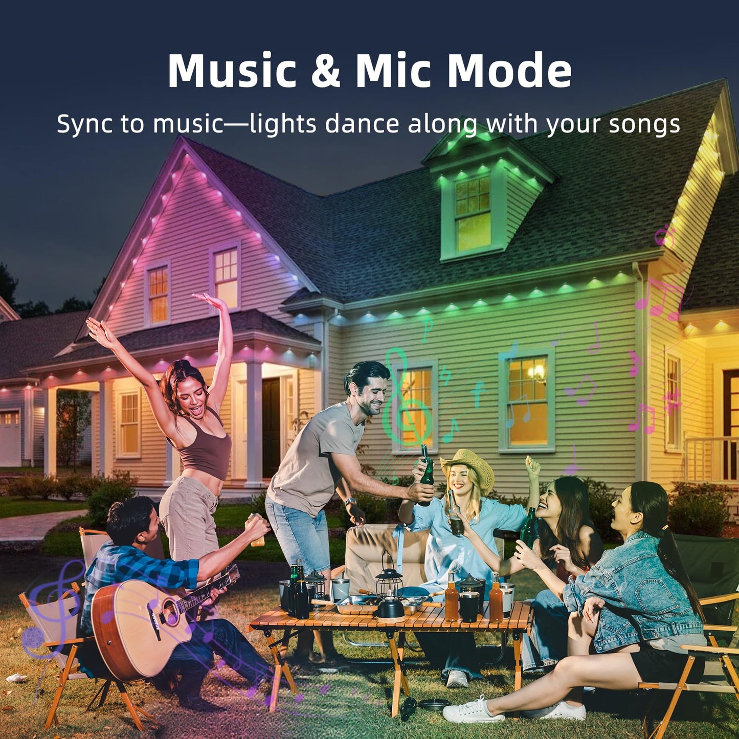 MaweMe 150FT Permanent Outdoor Lights for House,RGB LED Eaves Lights with IP67 Waterprooff, Smart App Remote Control, Music Sync, for Christmas,Daily