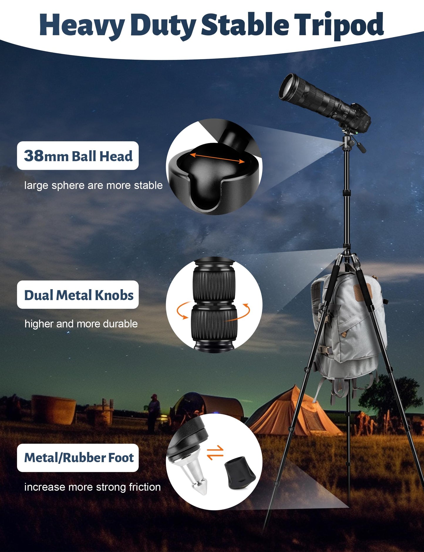 JOILCAN Camera Tripod, 83" Aluminum Tripods & Monopods with Metal Handle, Heavy Duty Tripod for DSLR Camera Lasers Binoculars Telescope Spotting