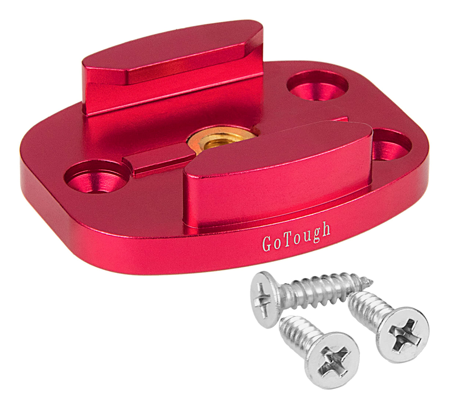 GoTough Red QR Mount with Pilot Holes - All Metal, Versatile Quick Release Plate with 1/4”-20 Tripod Screw and Pilot Holders Compatible with GoPro