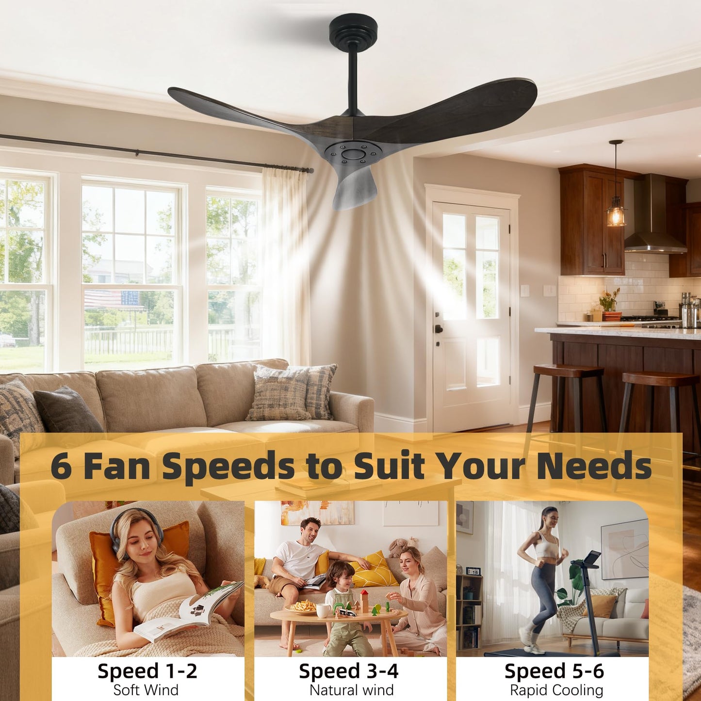 Homlit Outdoor Ceiling Fan Without Light, 42Inch Smart Ceiling Fan with Remote & Voice Control for Compatible with Alexa/Google, 3-Blade Wood Fan