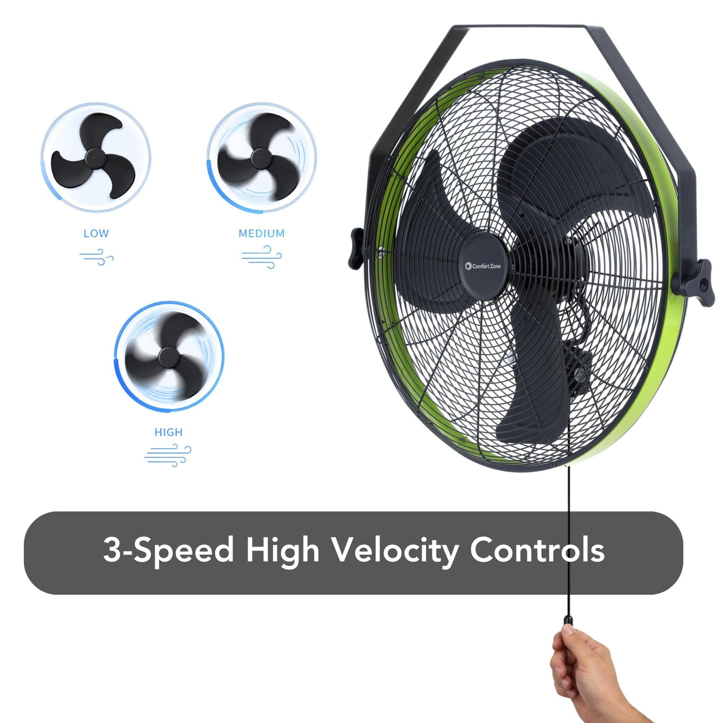 Comfort Zone 18" High-Velocity Industrial Wall Mount Fan