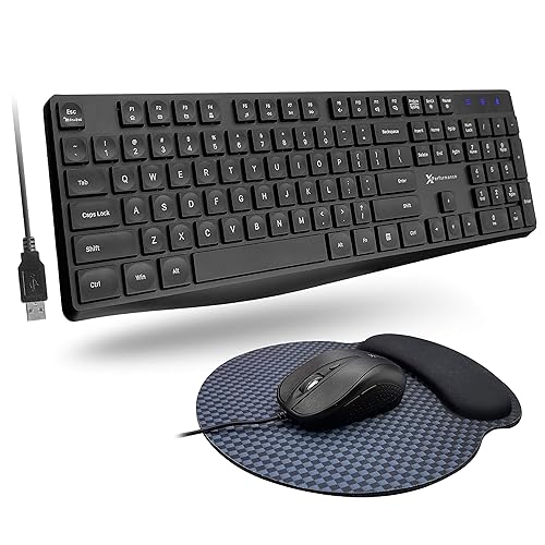 X9 Wired Keyboard and Mouse Combo | USB Mouse and Keyboard (Mouse Pad Included) Ergonomic Full Size Corded Computer Keyboard and Mouse for PC Windows