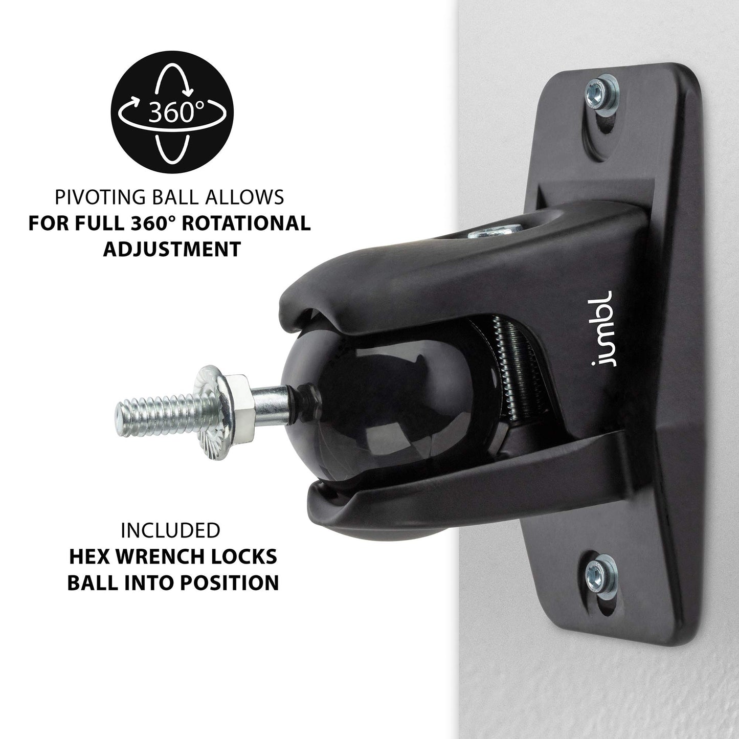 Jumbl SINSB7B ProGrip Ultra Stainless Steel Speaker Wall Mount Bracket Black, Pair of 2 - Thread Size: 1/4-20 - Holds up to 8 Lbs
