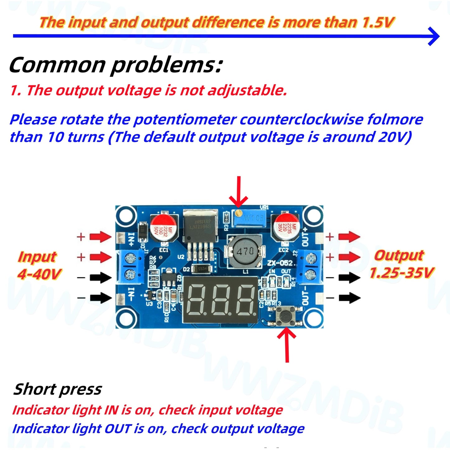 WWZMDiB 3 Pcs LM2596 DC to DC Buck Converter LED Indicator Display 4-40V to 1.25-35V Power Supply Step Down Module (3 Pcs)