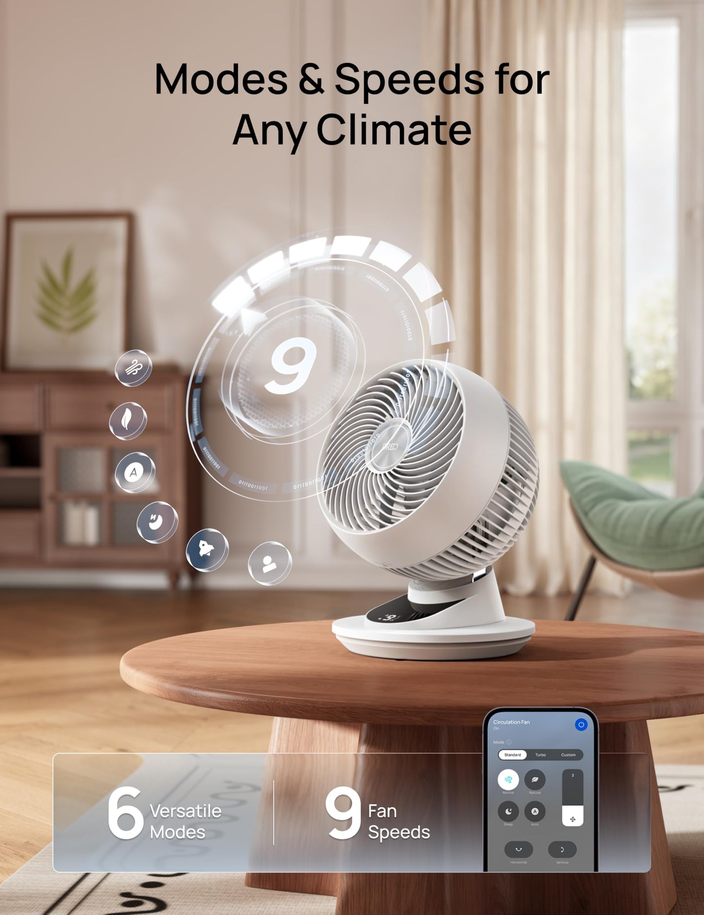 DREO Smart Fan for Bedroom, Powerful 85 ft Airflow, 12 Inches, Desk Fans in 20dB Quiet, 90°+90° oscillating fans, App/Voice Control, 9 Speeds & 8/12H
