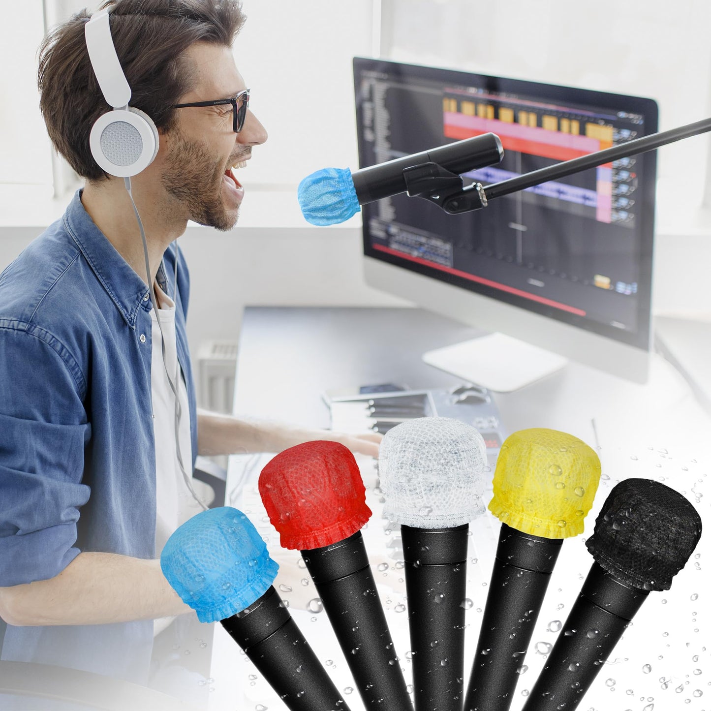 Axigundaone 500 Pcs Disposable Microphone Covers, Windscreen Microphone Cover Non-Woven, Disposable Handheld Microphone Covers for KTV, Recording Room