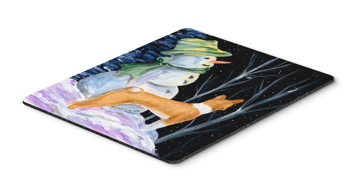 Caroline's Treasures SS8556MP Snowman with Basenji Mouse Pad, Hot Pad or Trivet for Home Office Gaming Working Computers Laptop Mouse Mat,Washable