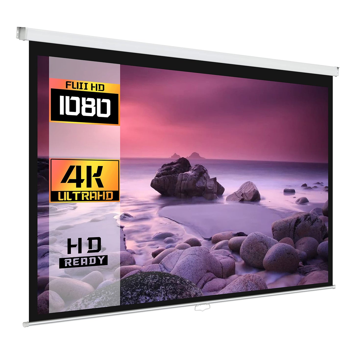 ProHT 84" Manual Projection Screen (05350), 16:9 Aspect Ratio, Pull Down Projector Screen, Matte White, Home Theater/Cinema or Presentation Platform