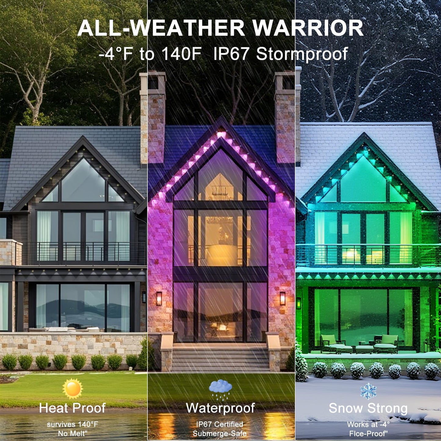 YIBULAYIN 100FT Permanent Outdoor Lights, Smart RGB Eaves Lights with App/Remote Control, LED IP67 Waterproof Outdoor Lighting for Halloween Christmas