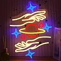 AEHEMNGZ Holding the Galaxy Neon Sign for Wall Decor Dimmable Usb Powered Planet Led Sign 16.54’’*12.6’’ Moon Neon Light Adorable Led Star Sign