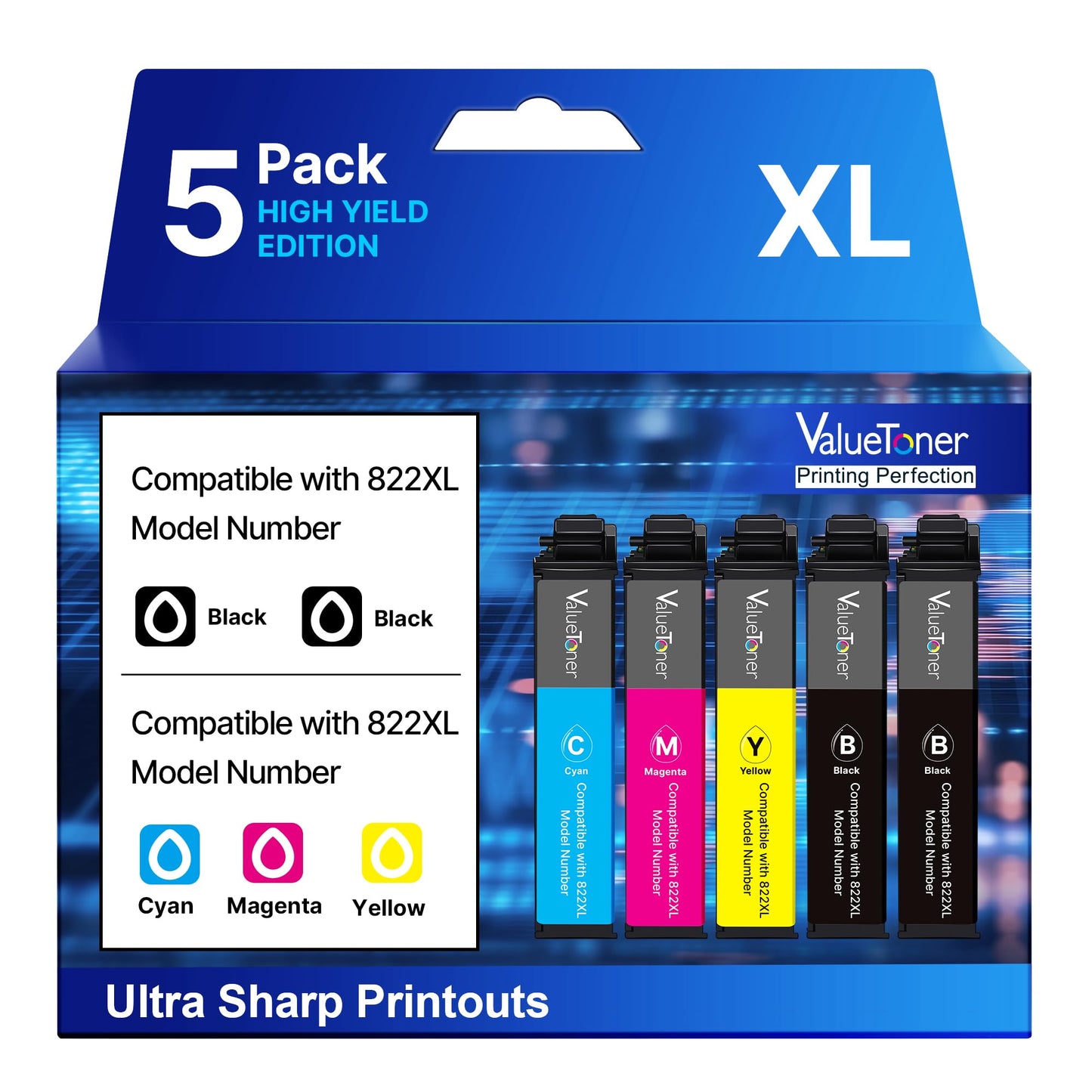 Remanufactured for 822XL Ink Cartridges Replacements for Epson 822XL Ink Cartridges for Epson WF-3820 Printer Ink Workforce Pro WF-4820 WF-4830