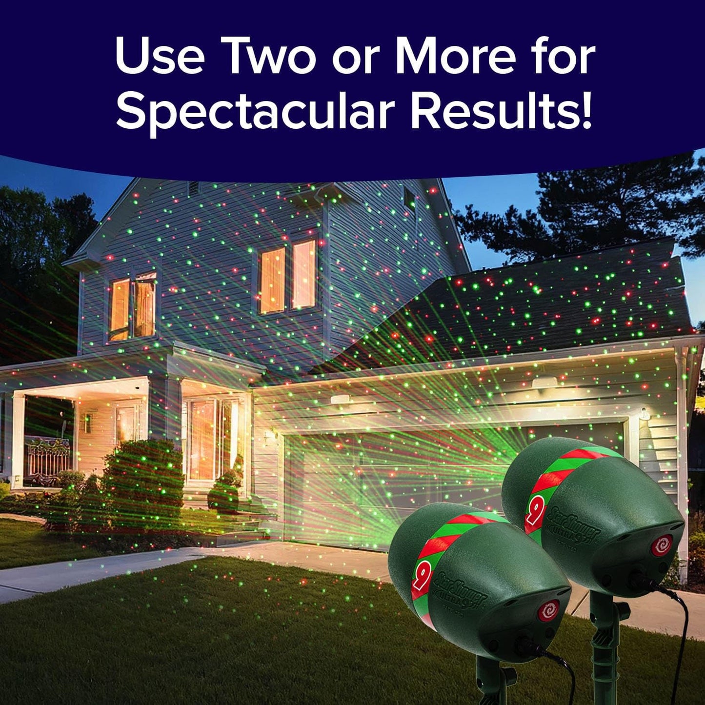 Star Shower Ultra 9 Outdoor Laser Light Show, AS SEEN ON TV, New 9 Unique Patterns, Showers Home w/Thousands of Lights, 3 Color Combinations, Motion