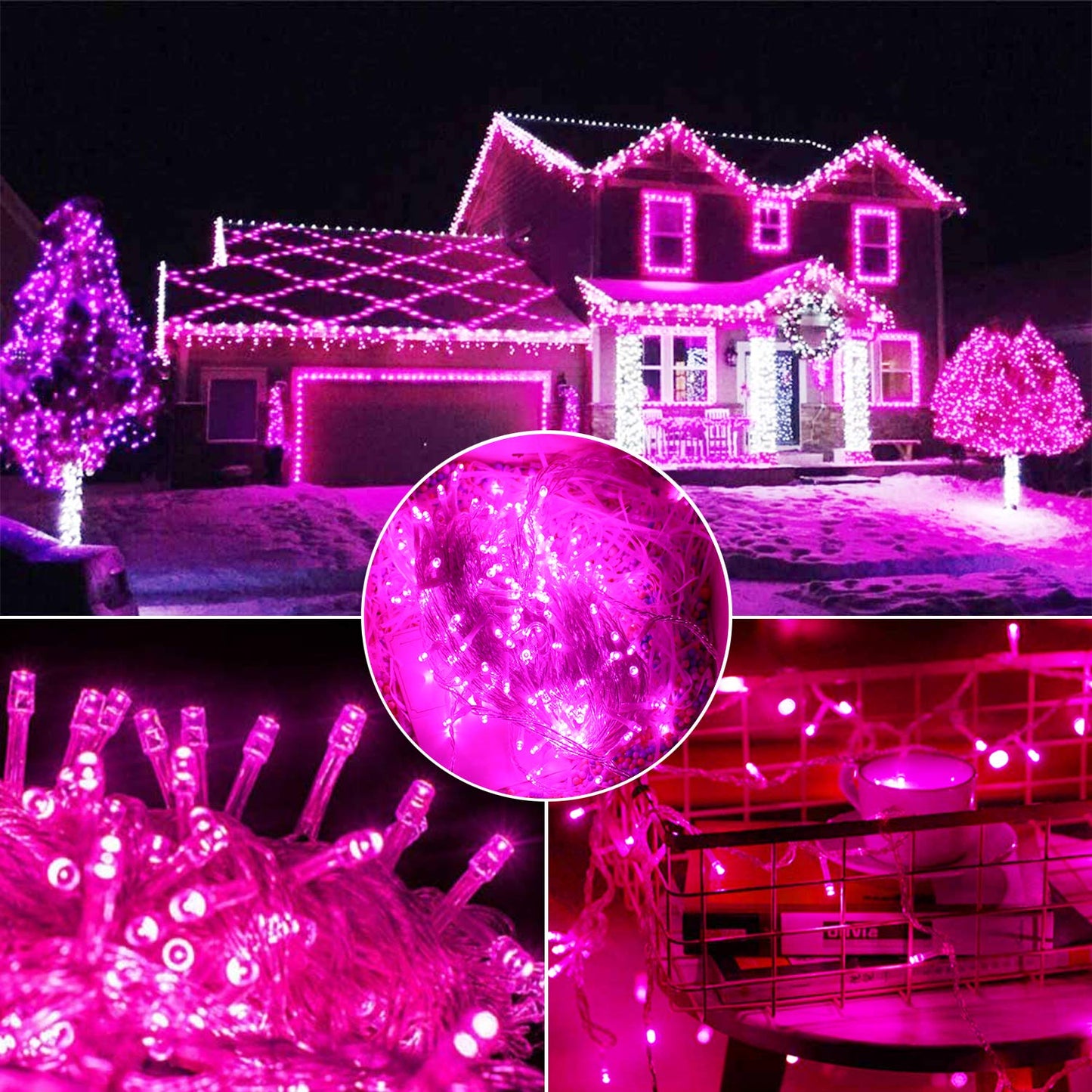 YAOZHOU Valentines' Day Christmas Decorations Pink Led String Lights,66Ft 200LED Fairy Lights Indoor Outdoor IP44 Waterproof 8 Modes, Decor