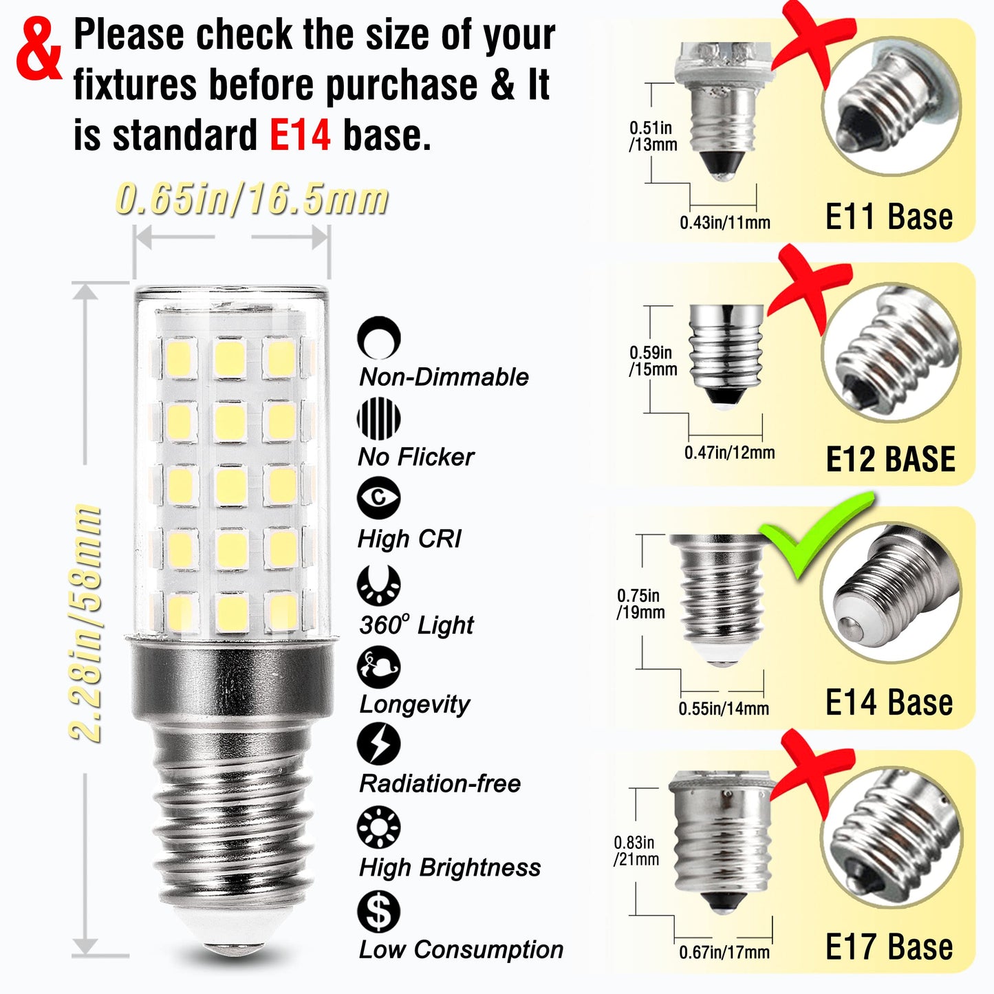 ALIDE E14 LED Bulbs European Base Equal 40 Watt Candelabra Bulbs 6000K