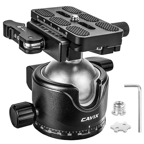 CAVIX H-46F Lever Tripod Head, Low Gravity Metal Ball Head Camera Head, Panoramic Ball Head with 1/4" Arca Swiss Quick Release Plate for Tripod