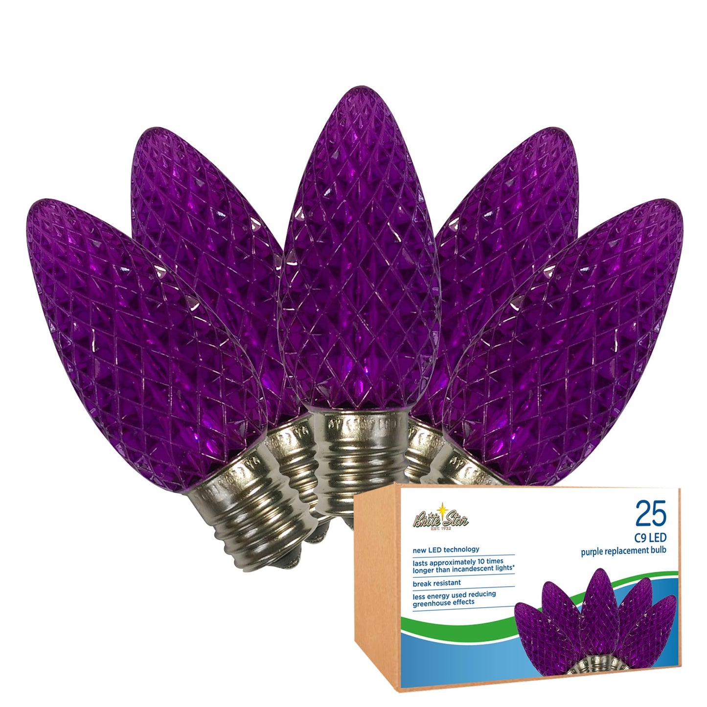 Brite Star LED C9 Replacement Bulbs - Purple 25-Pack, Energy Efficient Perfect Christmas & Outdoor Lighting - E-17 LED Bulb