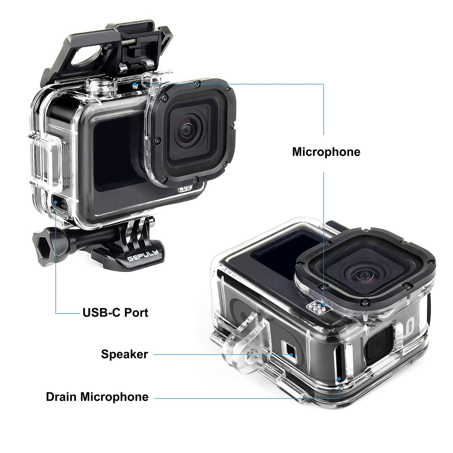 GEPULY Skeleton Housing Case Side Open Protective with Aluminum USB Pass Through Side Door Cover for GoPro Hero 9 10 11 12 13 Black - Charging Camera
