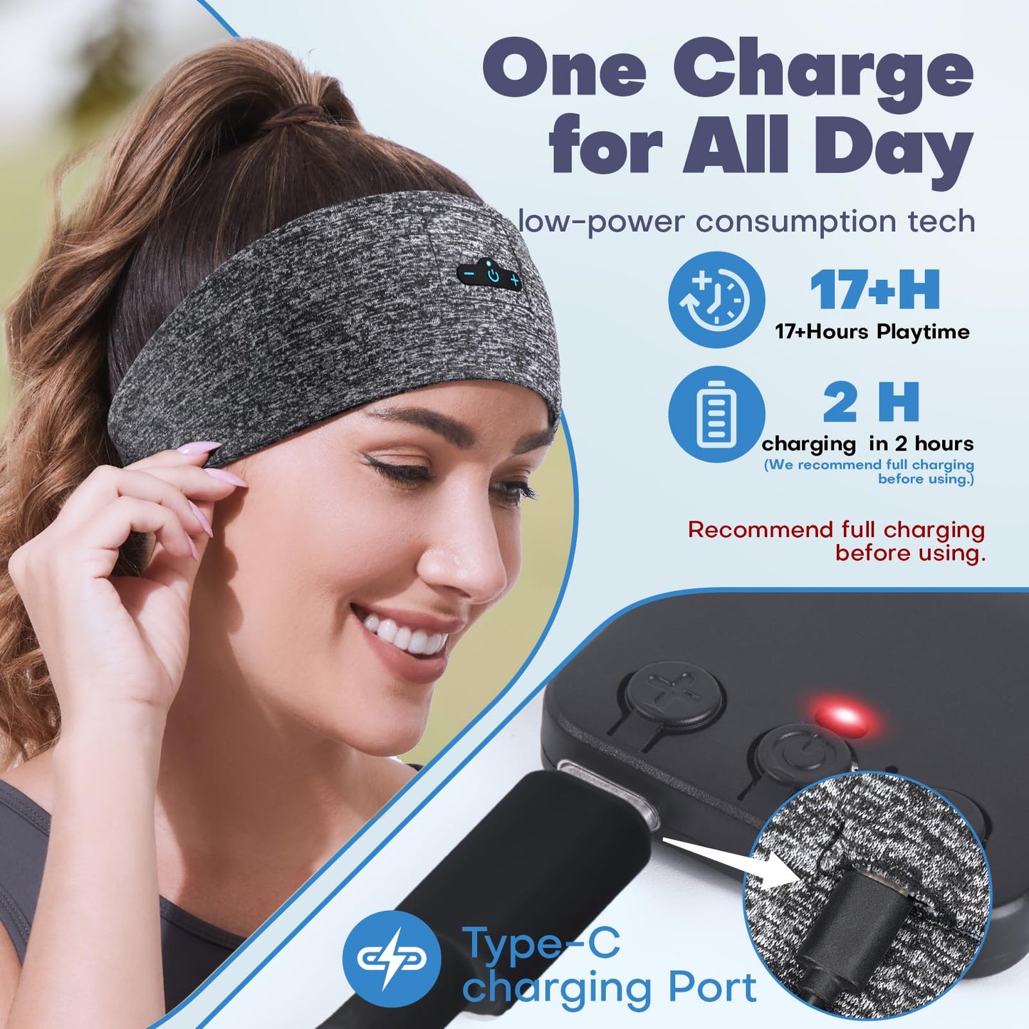 TOPIEI Sleep Headphones Bluetooth Headband for Side Sleeper, 17 Hours Playtime, Wireless Headband Headphones with HD Stereo Speakers…