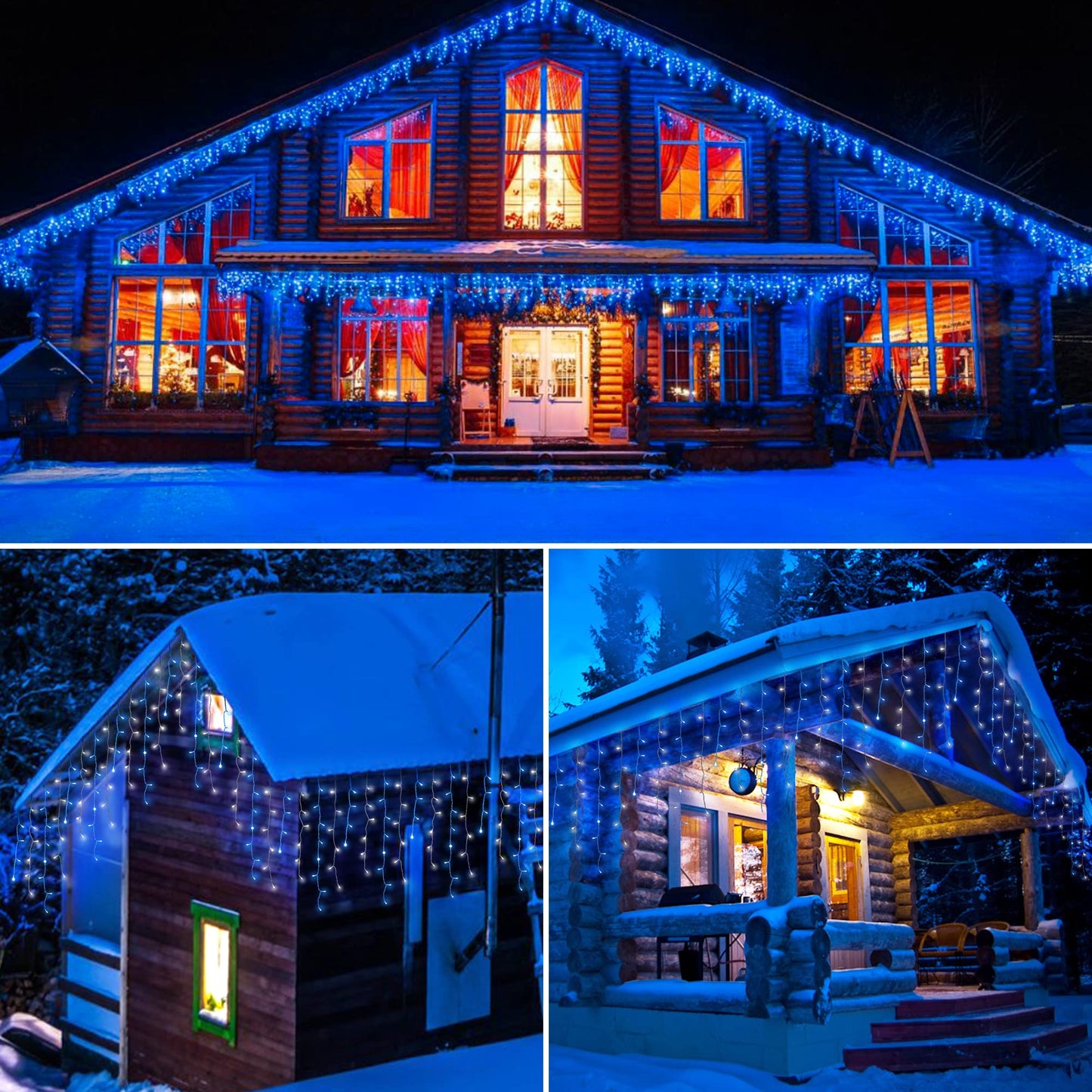 mimigogo 300 LED Solar Icicle Lights Outdoor with Remote Control, 33ft 8 Modes Curtain String Lights with 50 Drops, Christmas Holiday Wedding Party