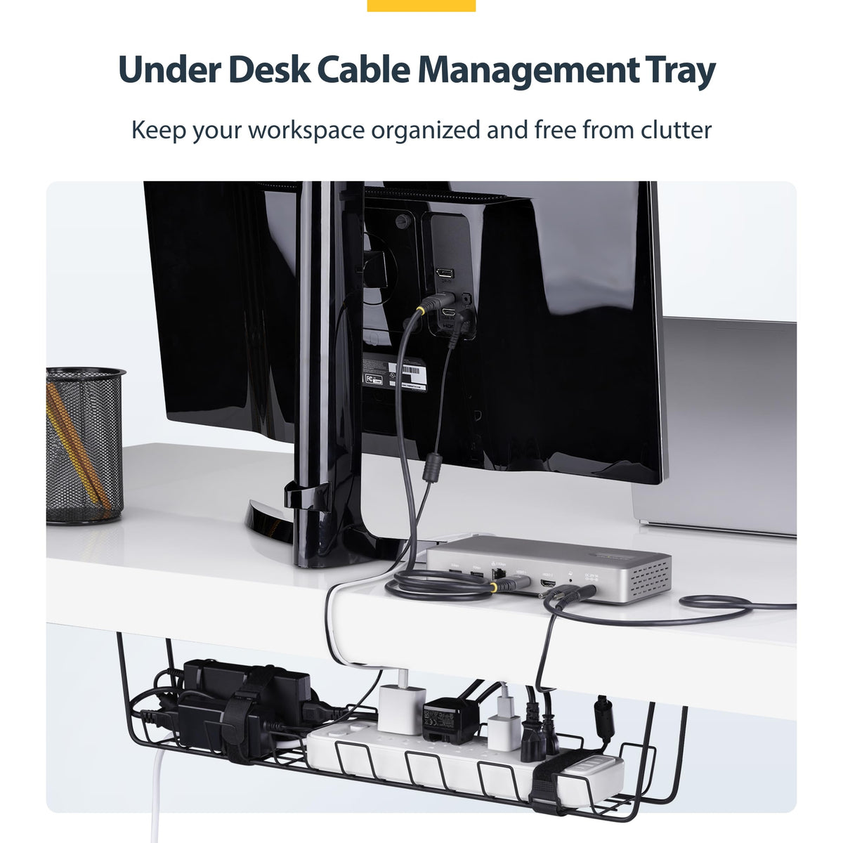 StarTech Under Desk Cable Management Tray, Black (S1MB-Desk-Cable-Tray)
