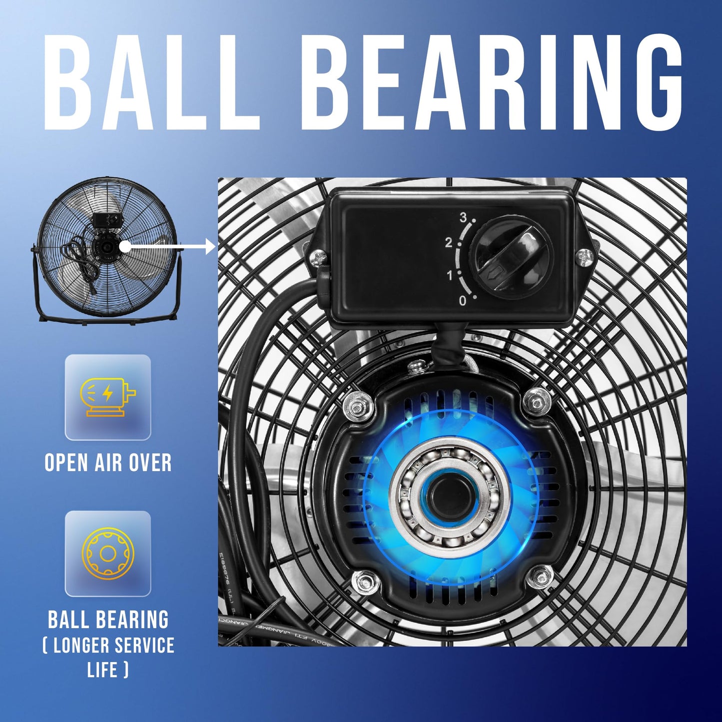 Tornado 20 Inch High Velocity Metal Floor Fan, 3-Speed Powerful Cooling for Industrial, Commercial, and Home Spaces, 120°Tilt, 6.0 FT Cord - UL safety