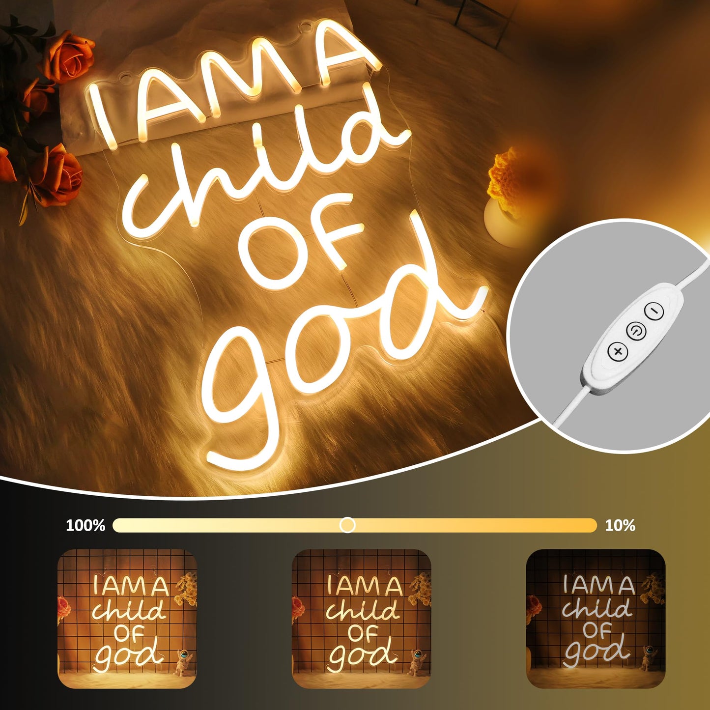 CoolGift Mart Divinely-Inspired Neon Sign - 'I Am a Child of God' Wall Art for Spiritual Home Decor | Inspiring Light for Bedroom, Nursery, or Worship