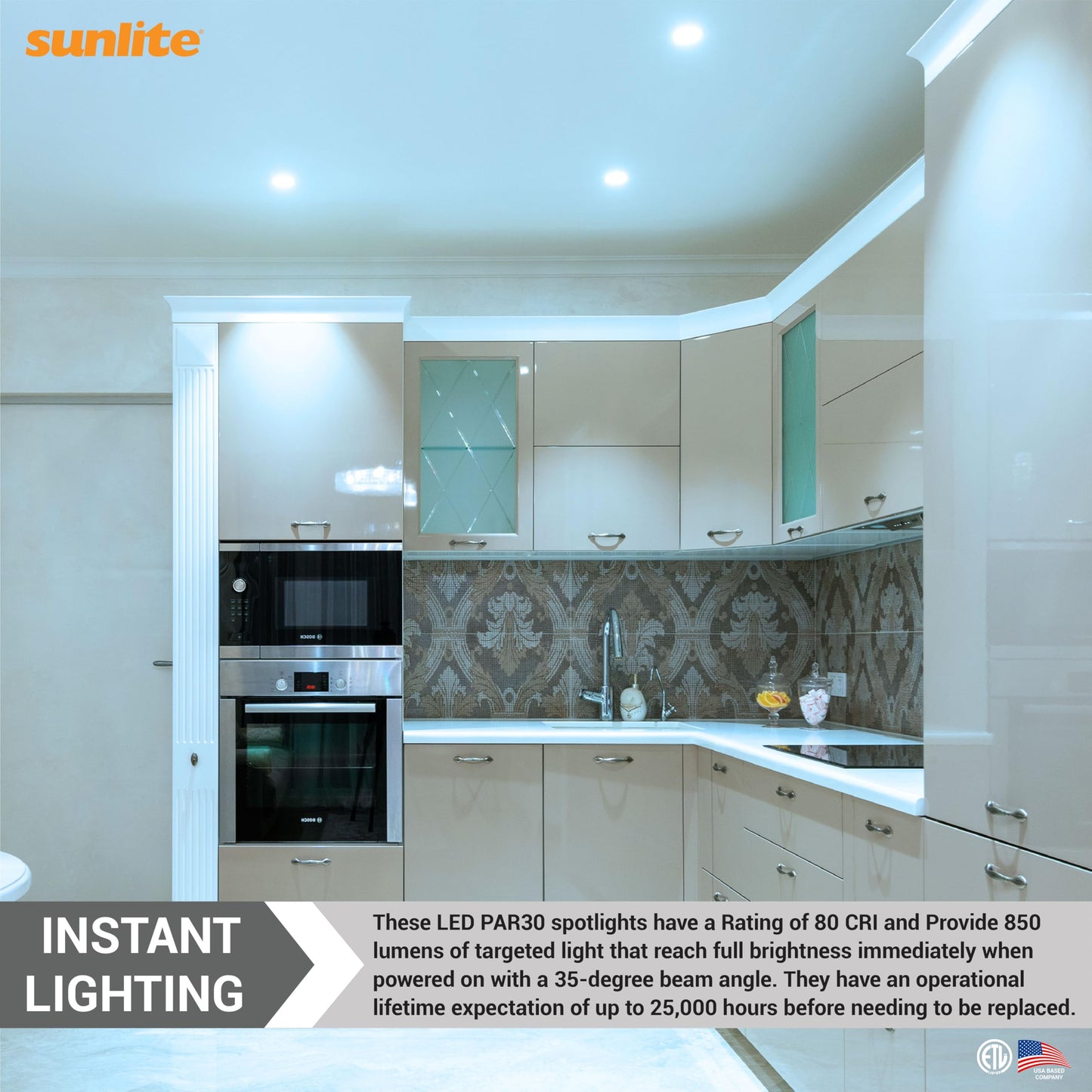 Sunlite LED PAR30 Long Neck Recessed Light Bulb, 9 Watt, (75W EQ), 850 Lm, Medium E26 Base, Dimmable, ETL Listed, 35 Degrees Beam Angle, 5000K