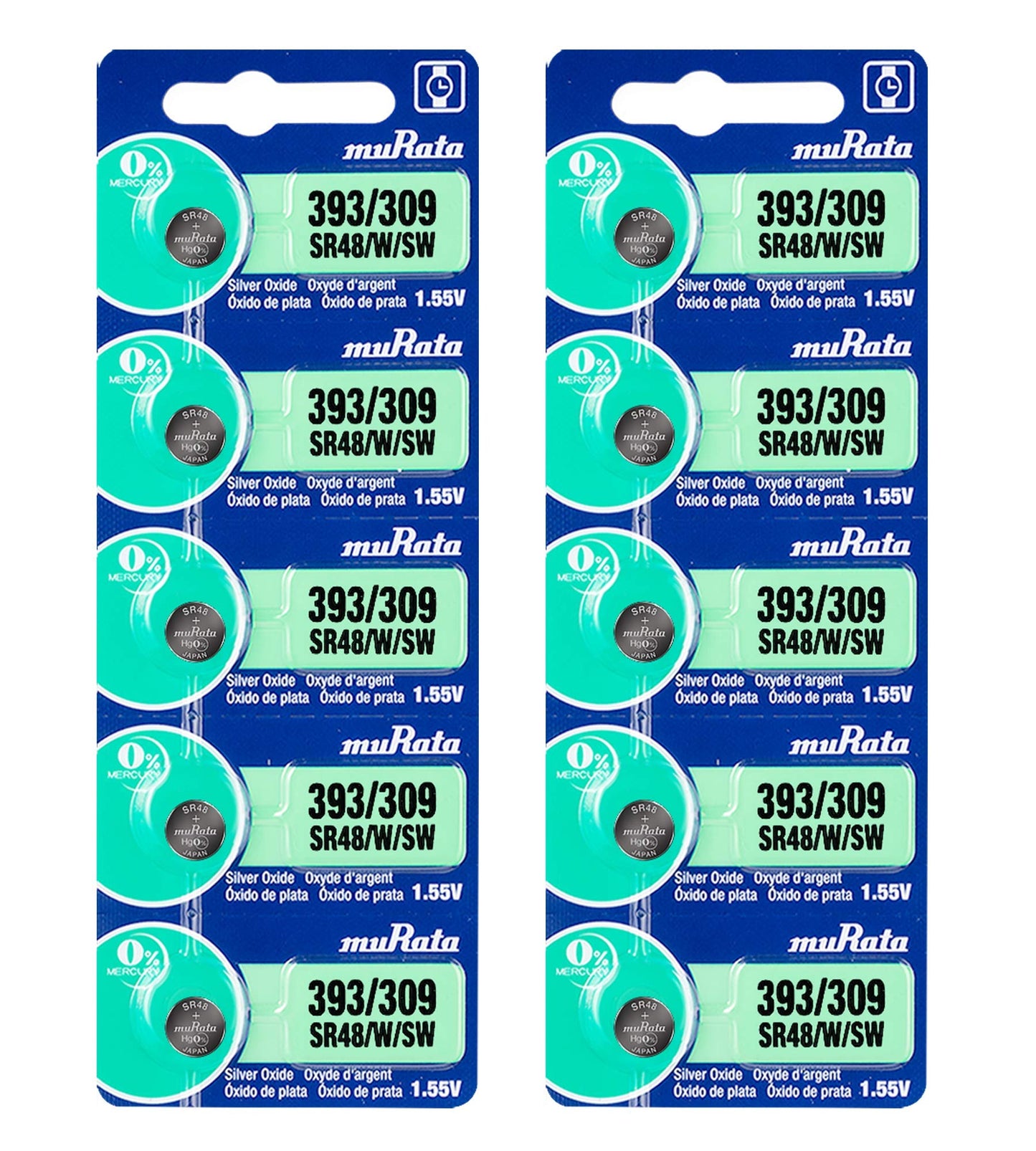 Murata 393/309 Battery SR48/W/SW 1.55V Silver Oxide Watch Button Cell (10 Batteries)
