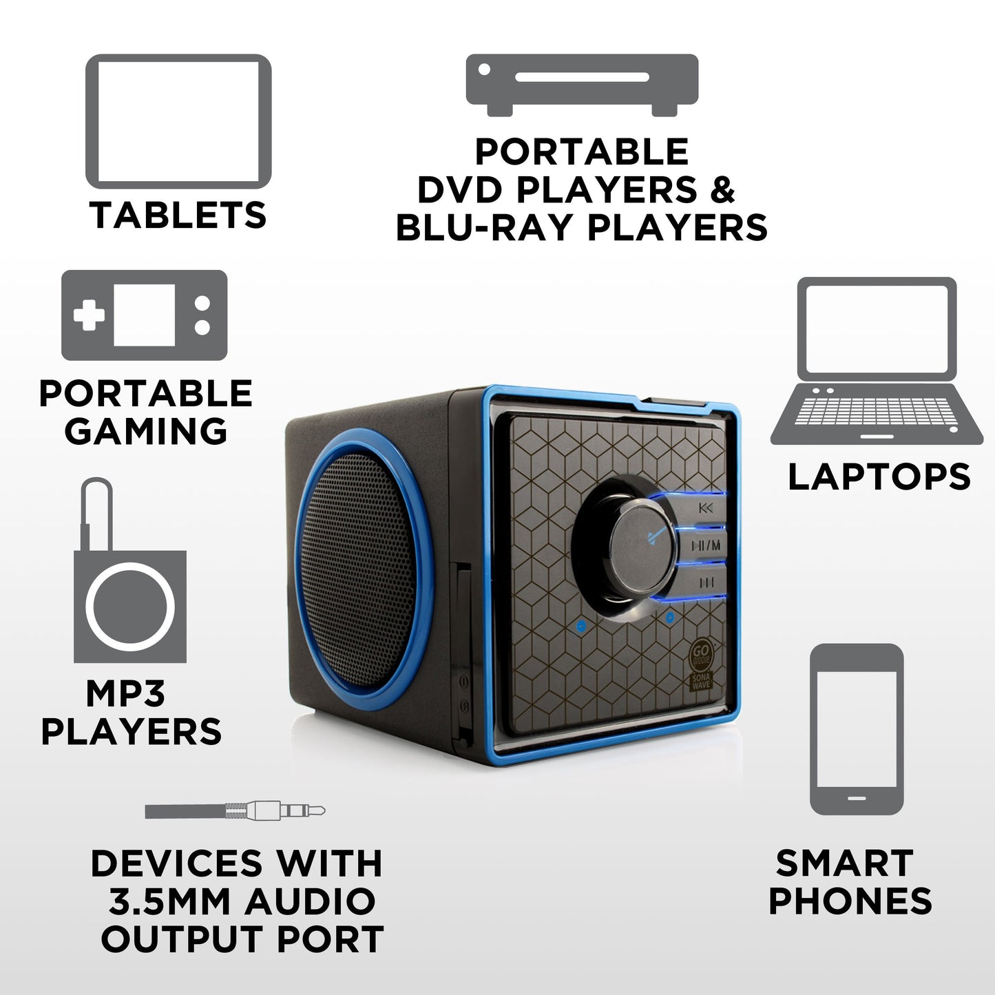 GOgroove SonaVERSE BX Wired Portable Speaker with USB Music Player - Cube Speaker with USB Flash Drive MP3 Input, 3.5mm AUX Port, Playback Buttons