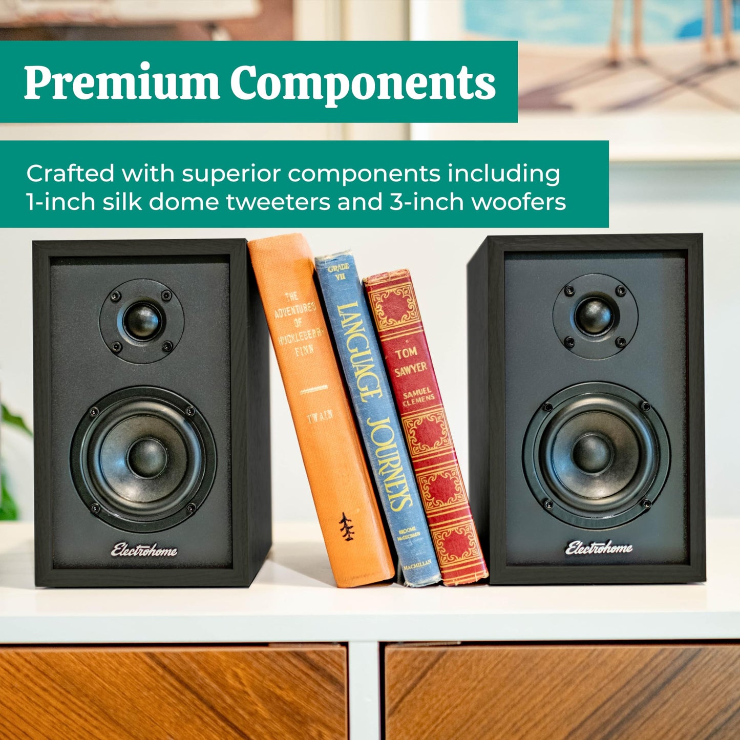 Electrohome Montrose, Upgradable Vinyl Record Player with Berkeley, Powered Bluetooth Bookshelf Speakers, 1" Tweeter & 3" Driver, for Warm Natural