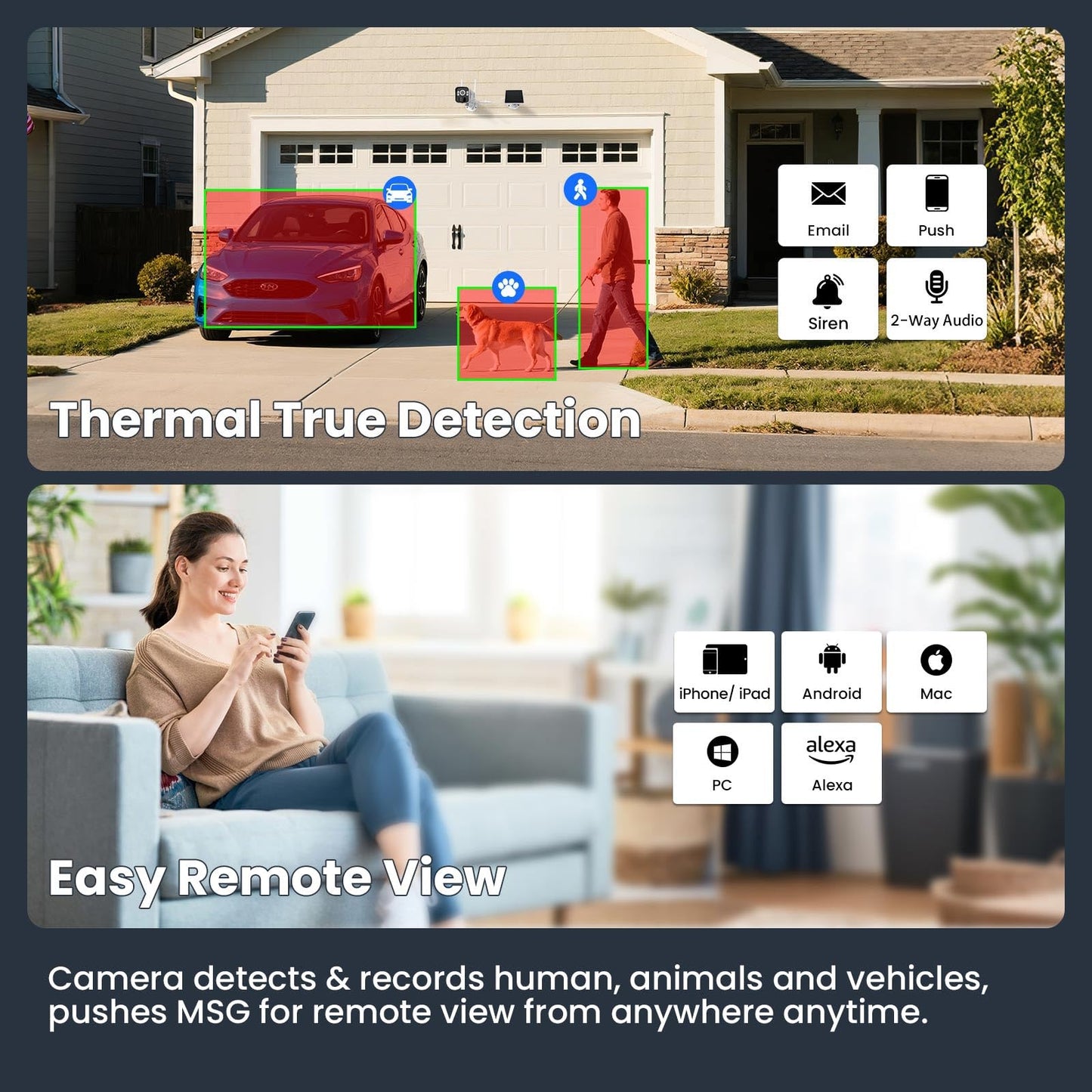 xmartO 2Pack Wireless Solar Outdoor Security Camera, 4MP 2K QHD WiFi6 Camera, All Weather 9000mAh Battery, IR&Color Night Vision, PIR Detection, 2-Way