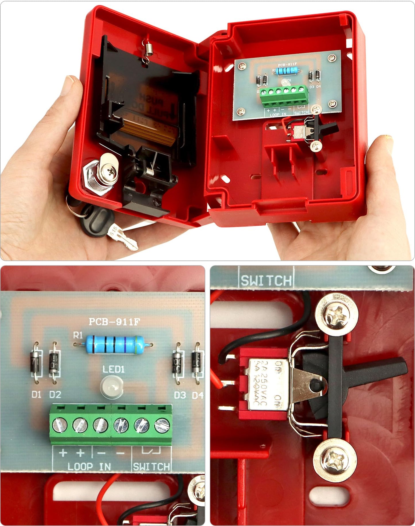 QWORK Wired Emergency Sound and Light Fire Alarm Station, 12 / 24V DC Wired Strobe Siren Horn and Dual Action Manual Call Point Panic Button 9-28VDC