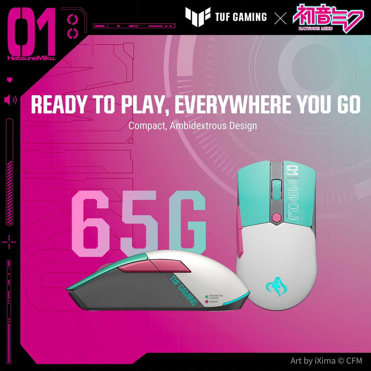 ASUS TUF Gaming Hatsune Miku Edition Mini Wireless Mouse - Right-Handed, 65g Lightweight, Compact, Tri-Mode Connectivity, 12K DPI, up to 134Hr
