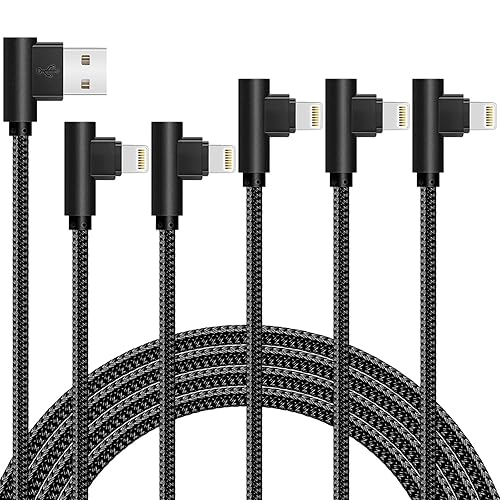 APFEN iPhone Cable 5 Pack(3/3/6/6/10FT) MFI Certified Cable Lightning Fast Charger Nylon Braided Data Cord 90 Degree Elbow for Game Video Compatible…