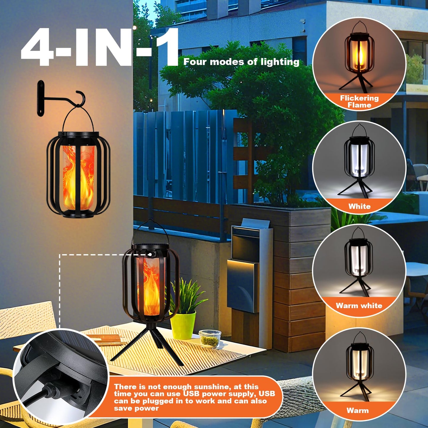 Solar Lantern Outdoor Lights, 2 Pack Waterproof Solar Powered Lanterns with Flickering Flame, Hanging Lantern Decorative for Outside, Solar Powered