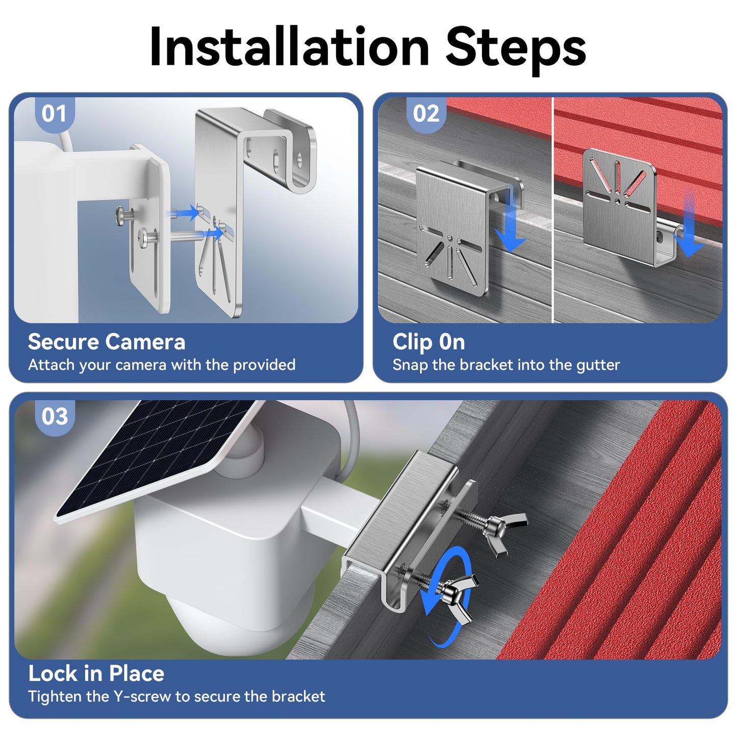 2 Pack Gutter Mount Bracket Compatible with Eufy Solocam S340/E30, No Drill Installation, Stainless Steel Gutter Mount for Security Camera, Security