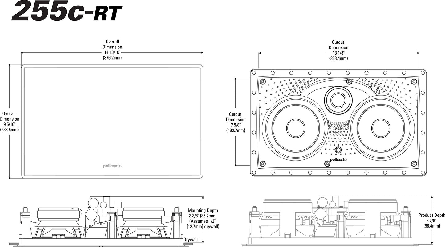 Polk Audio 255C-RT 2-way In-Wall Center Channel Speaker - The Vanishing Series, Easily Fits into the Wall, High-performance Audio, With Power Port