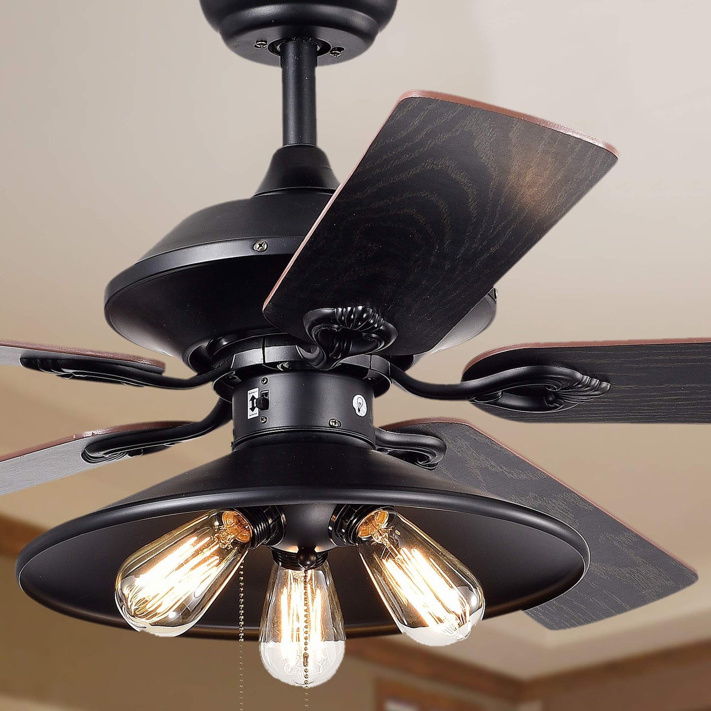 Upille 3-Light Metal 5-Blade 52-inch Matte Black Ceiling Fan (Optional Remote Available)