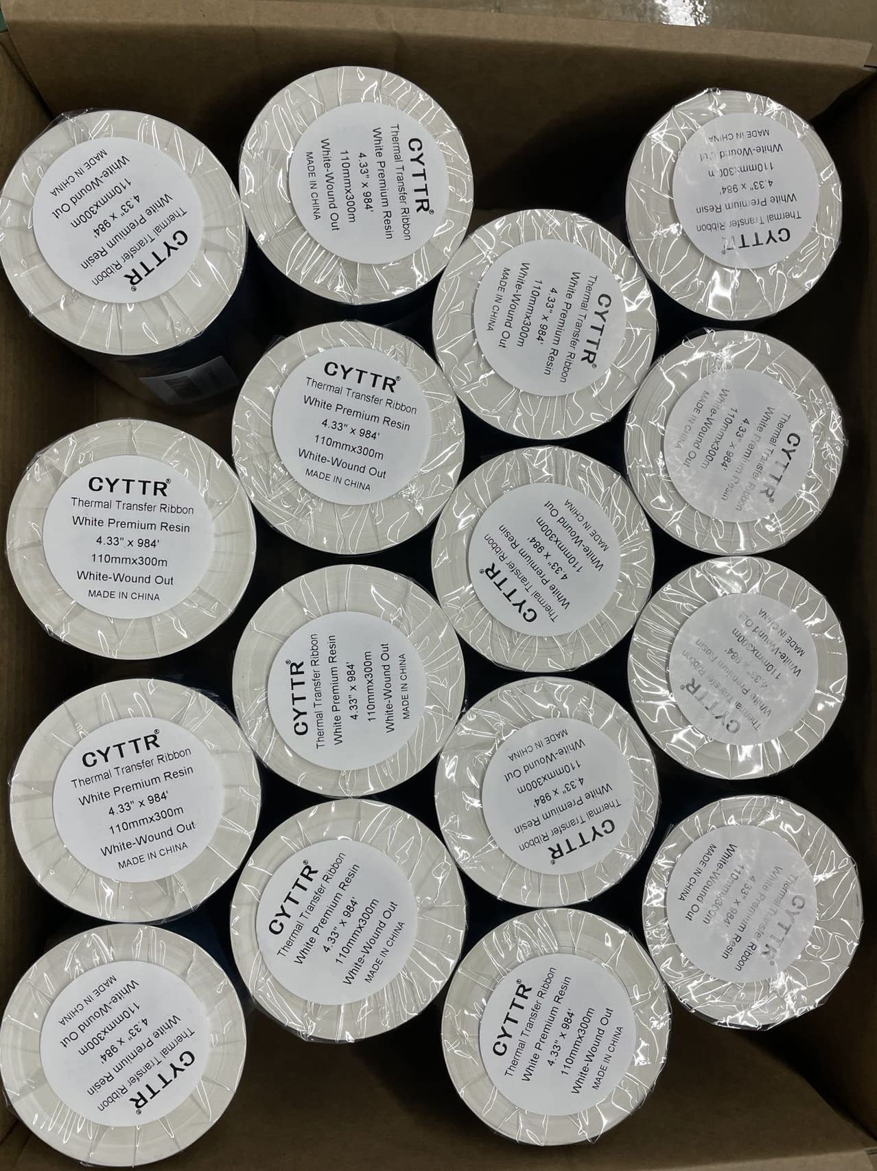 CYTTR Thermal Transfer Ribbon - White Premium Resin Printer Ribbon - 1 Roll (4.33" x 984') 110mm*300m 1"Core Ink Out for Zebra Sato Datamax Tsc Tec