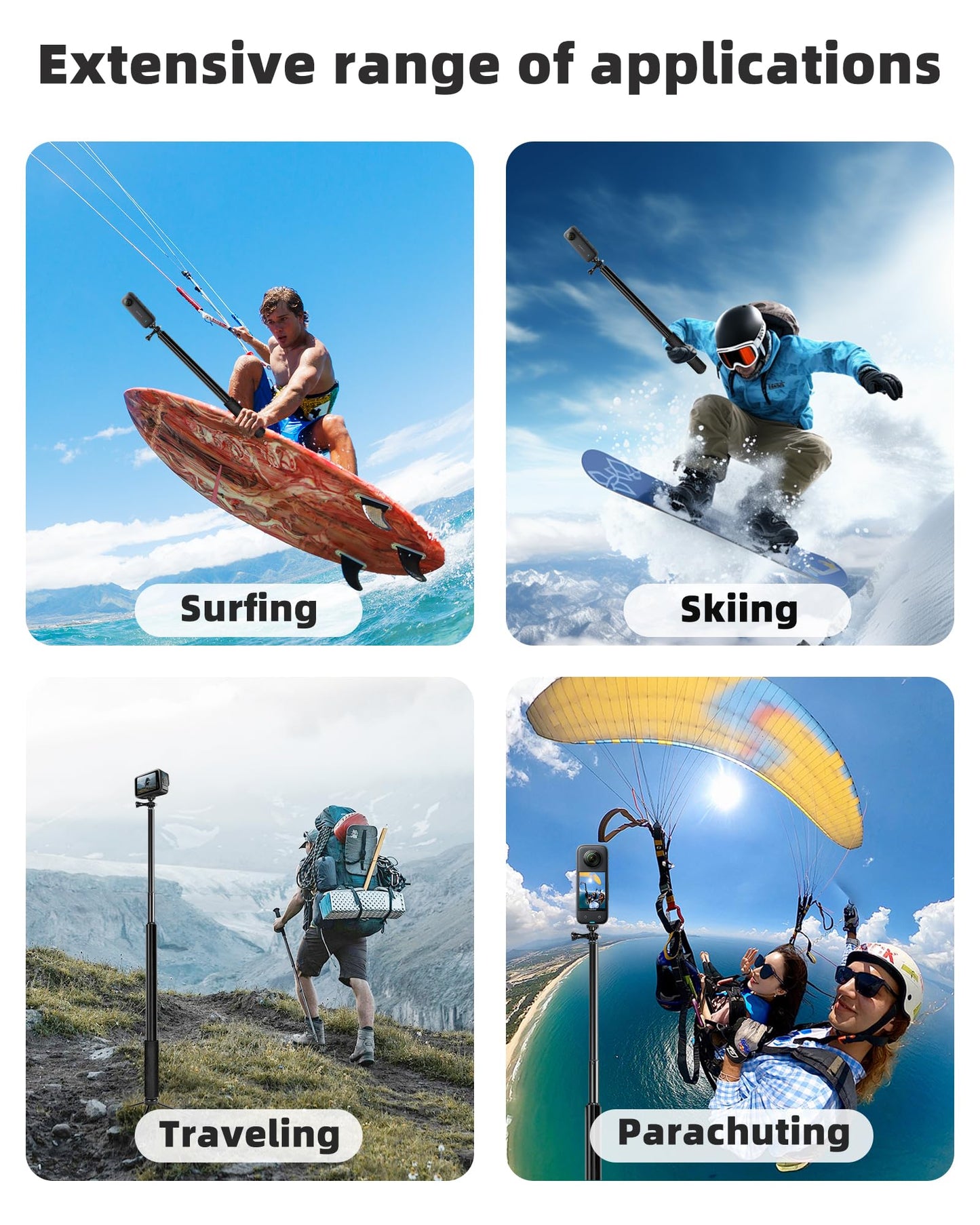 118" Extra Long Selfie Stick,10ft Invisible Selfie Stick,Aluminum Compatible with Insta360 X5/X4/X3 ONEX2/RS,Gopro,DJI Osmo Action 5/3,Cell Phone,with