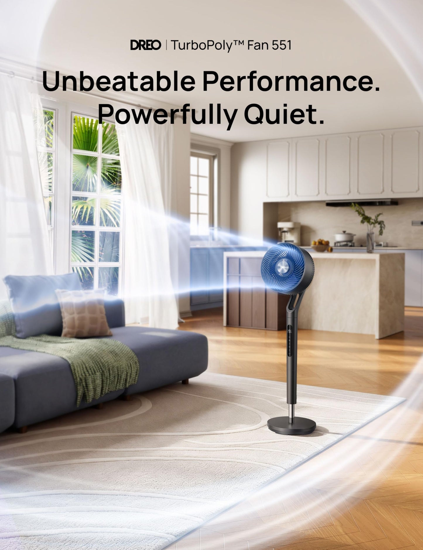 DREO Fan for Bedroom, 2026 New model,120°+100° Omni-Directional Oscillating Fan, 96ft, DC Motor, 20 dB Quiet Standing Pedestal Fans, 9 Speeds, 3