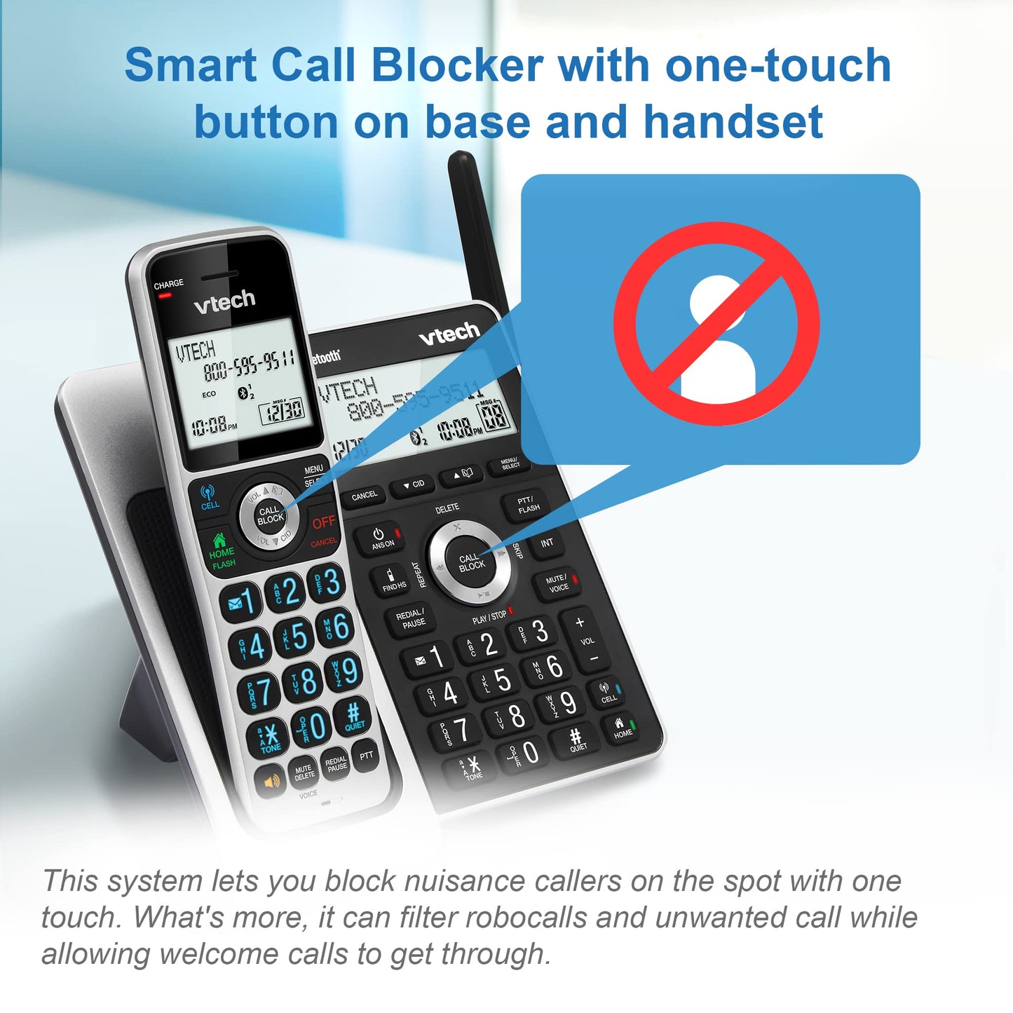 VTech VS306-3 DECT 6.0 3 Handsets Cordless Home Phone with Bluetooth, Answering System, Smart Call Blocker, Caller ID Announce, Backlit Display