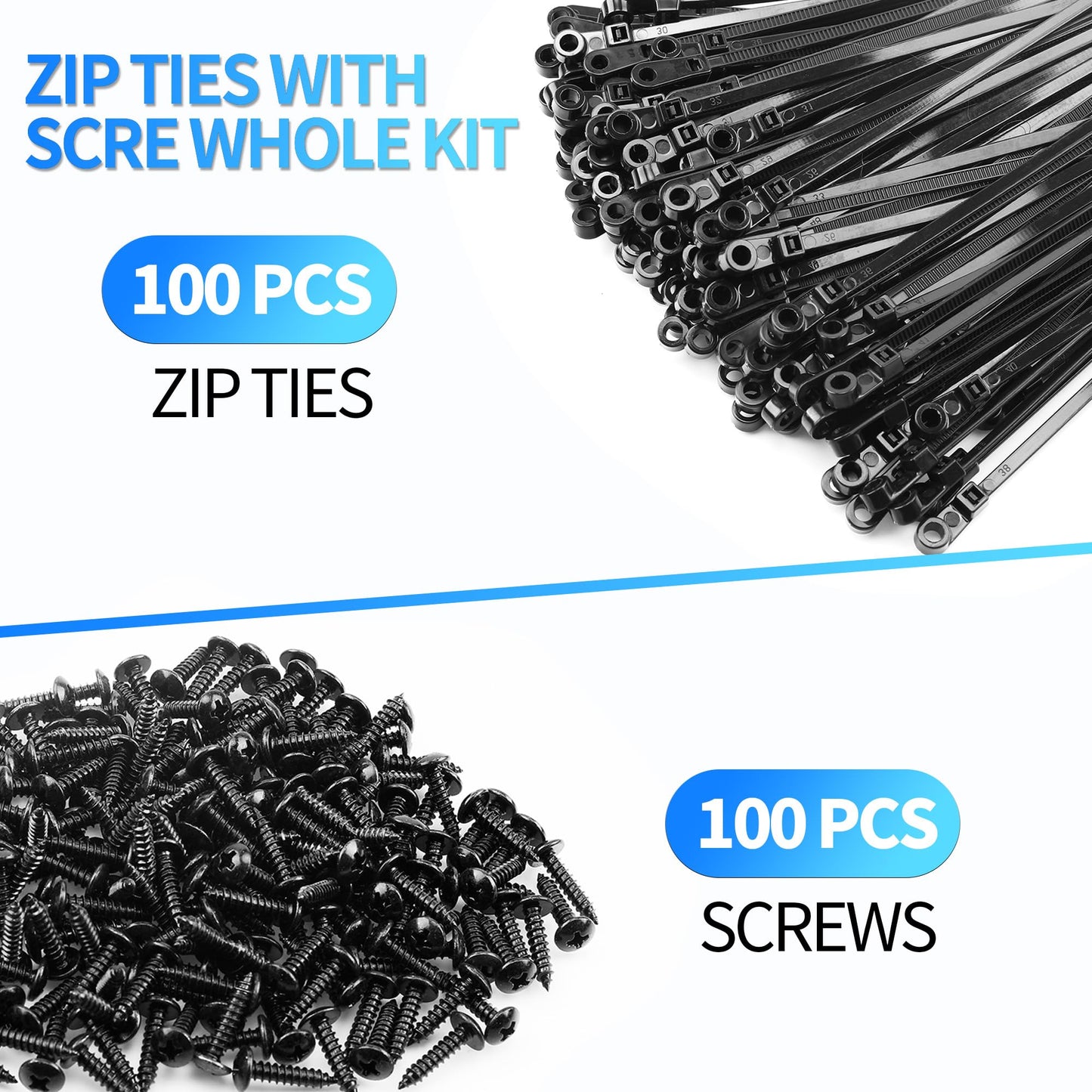 VIGOTIES 100 PCS 12" Mountable Cable Zip Ties with 100 Screws - 75lbs Heavy Duty Nylon Zip Ties with Screw Hole for Electrical, HVAC, Workshop, Indoor