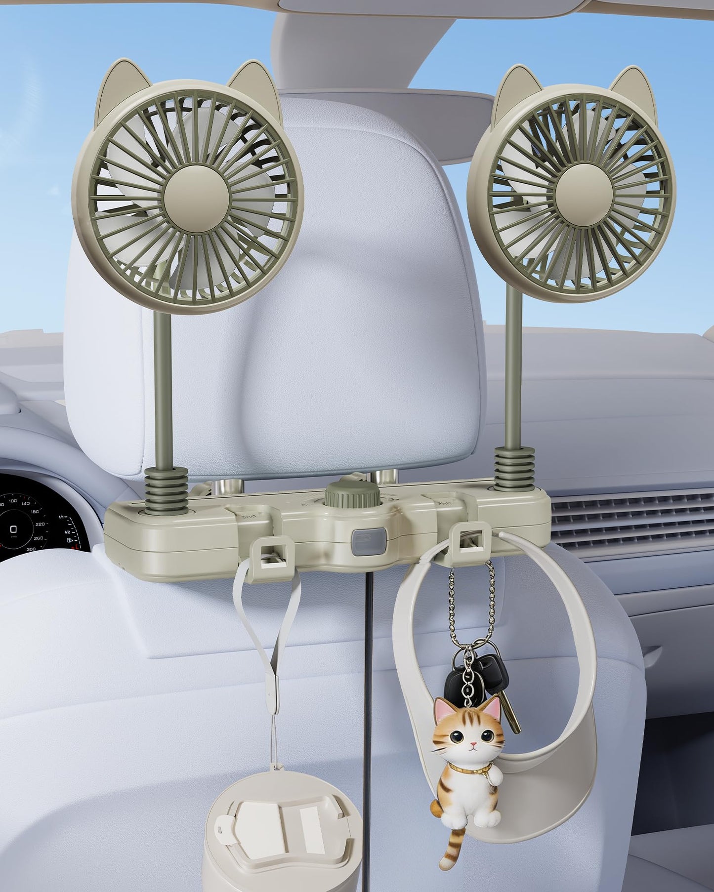 scenein Cute Dual Head Gooseneck Car Cooling Fans for Back Seat for Kids, 5v/12v/24v Usb Car Headrest Fan for Baby Rear Facing, Car Seat Cooler That