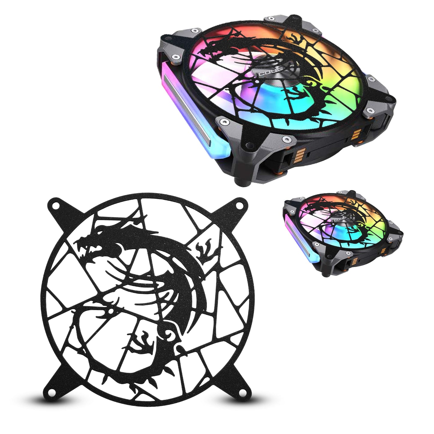 SplashNColor Dragon Fan Cover Compatible with Noctua and Other CPU Coolers & Fans, ARGB 120mm Quiet PC Case Accessories, Gaming Desktop Computer Setup